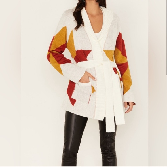 Jen’s Pirate Booty Freedom Star Cardigan Rust Yellow Reversible Holiday Sweater - Picture 3 of 15